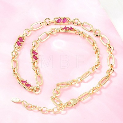 7MM Brass Pave Cubic Zirconia Figaro Chain Necklaces NJEW-D324-05G-04-1