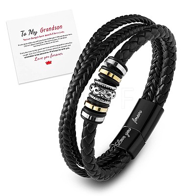 Word Love You Forever Leather Braided Triple Layer Multi-strand Bracelet JB751A-1