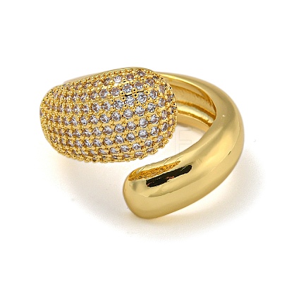 Teardrop Brass Micro Pave Cubic Zirconia Open Cuff Rings for Women RJEW-Z050-13G-1