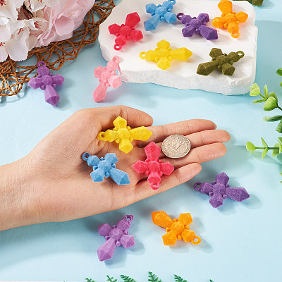 16Pcs 8 Colors Flocking Resin Pendants RESI-TA0002-77-1