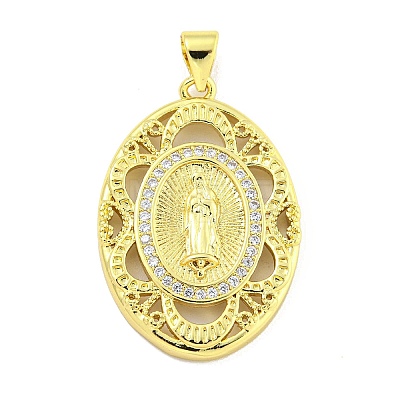 Rack Plating Brass Micro Pave Clear Cubic Zirconia Pendants KK-B091-21G-04-1
