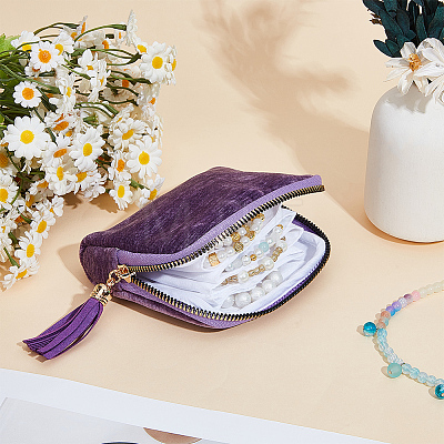 Velvet Jewelry Zipper Bags with Tassel ABAG-WH20009-32B-1