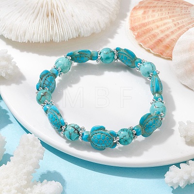 Synthetic Turquoise Tortoise Beaded Stretch Bracelets BJEW-TA00455-01-1