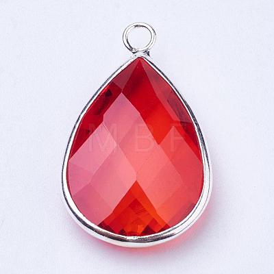 Silver Color Plated Brass Glass Teardrop Pendants GLAA-M006-A-04S-1