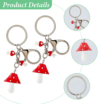 6Pcs Opaque Resin Mushroom Keychains KEYC-DC00071-1