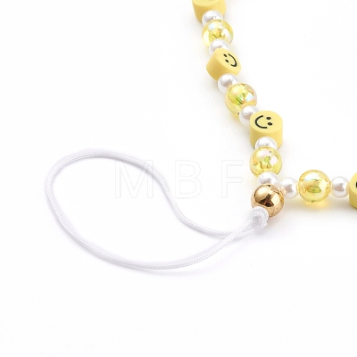 Polymer Clay Smile Face Beaded Mobile Straps HJEW-JM00414-1