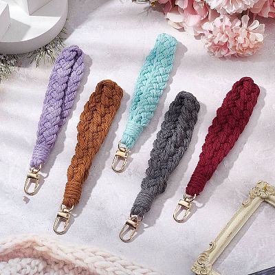 Handmade Macrame Cotton Threads Wrist Strap Pendant Decoration HJEW-JM02623-1