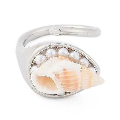 Shell Open Cuff Ring for Women RJEW-Z047-01P-04-1