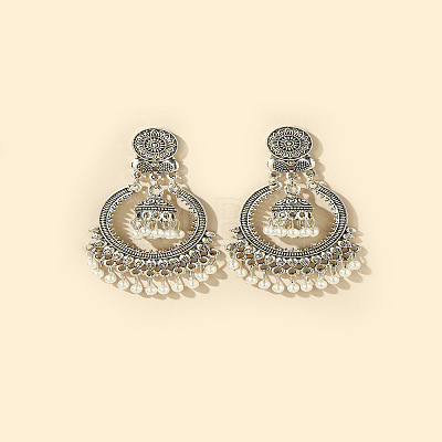 Bohemian Style Alloy Resin Bell with Flat Round Chandelier Earrings FS-WG374F0-03-1