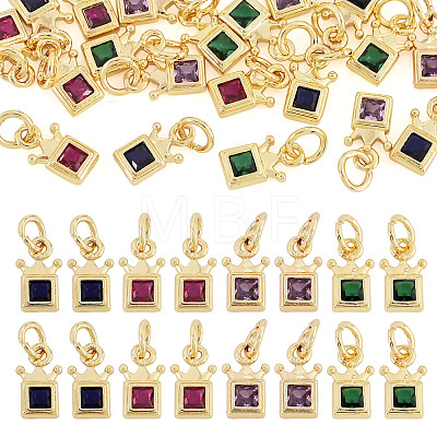 20Pcs 4 Colors Brass Cubic Zirconia Charms KK-TA0009-13B-1