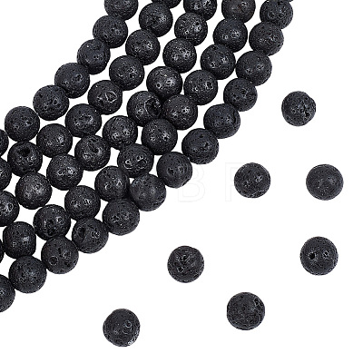 5 Strands Natural Lava Rock Round Beads Strands G-LT0001-02B-02-1
