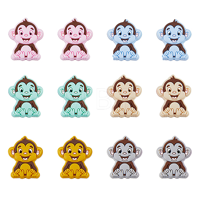 DICOSMETIC 12Pcs 6 Colors Monkey Silicone Focal Beads SIL-DC0001-41-1
