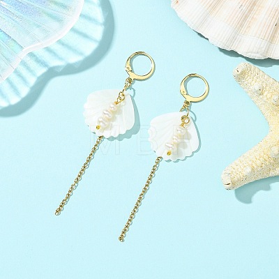Natural Cultured Freshwater Pearl & Natural Freshwater Shell Earrings for Women EJEW-JE07275-01-1