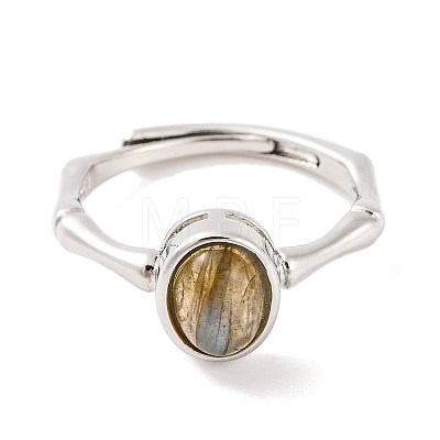 Oval Natural Labradorite Adjustable Rings RJEW-Q817-04P-02-1