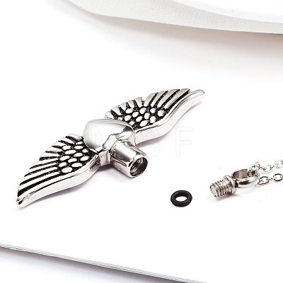 Wing with Heart Locket Pet Memorial Necklace BOTT-PW0001-107B-1
