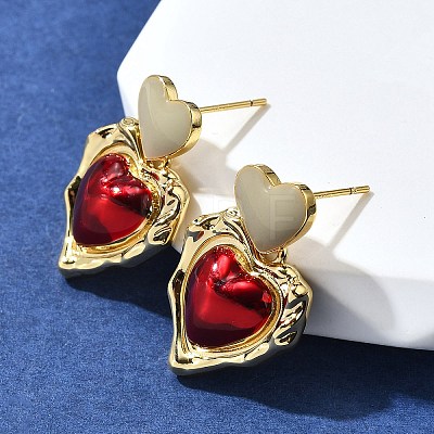 Heart Brass Enamel Stud Earrings EJEW-Z086-17G-02-1