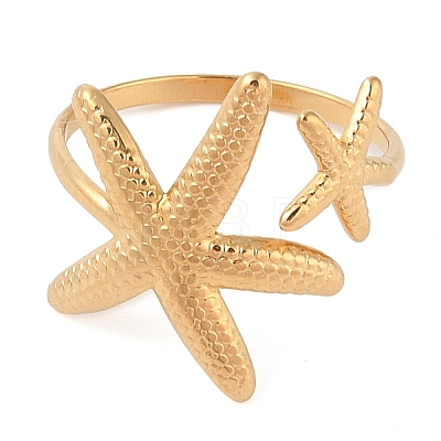 Ion Plating(IP) 304 Stainless Steel Starfish Open Cuff Rings for Women RJEW-Z057-09G-1