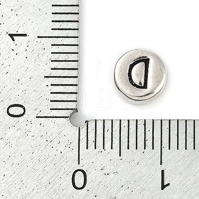 925 Sterling Silver Flat Round with Letter Beads STER-G044-01AS-D-1