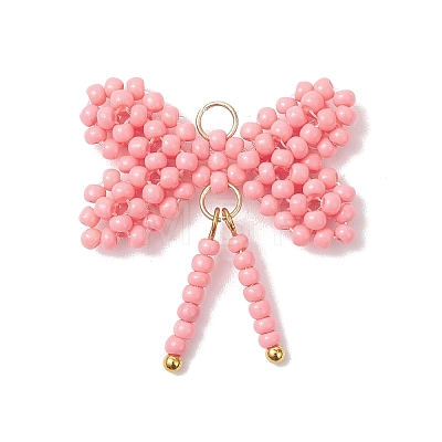 Glass Seed Beaded Bowknot Pendants PALLOY-MZ01055-02-1