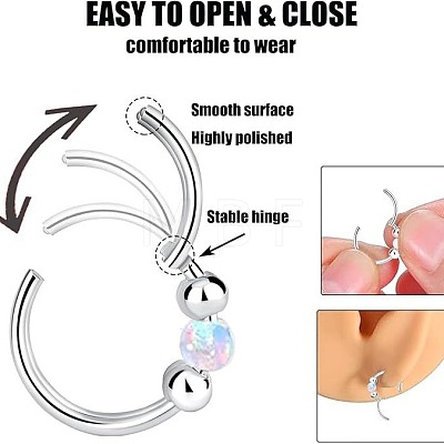 316L Surgical Stainless Steel & Round Synthetic Opal Hoop Nose Rings WG47E0A-07-1