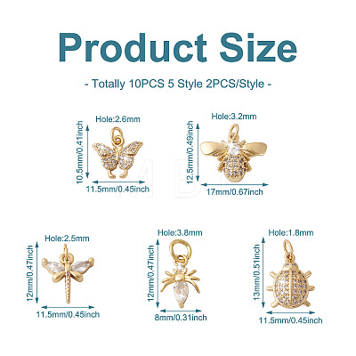 Fashewelry 10Pcs 5 Style Brass Micro Pave Cubic Zirconia Pendants KK-FW0001-09-1