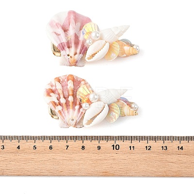 Natural Shell & Shell Pearl & PVC & Iron Alligator Hair Clips PHAR-TA000005-1