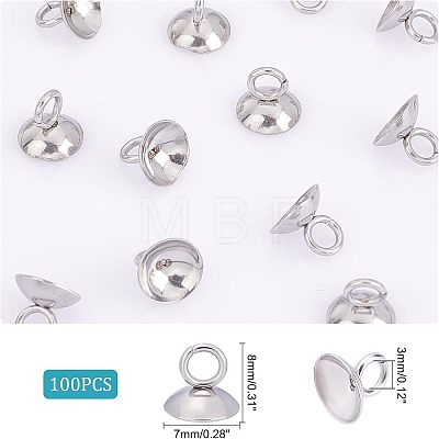 Unicraftale 100Pcs 202 Stainless Steel Bead Cap Pendant Bails STAS-UN0034-88-1