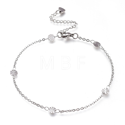 304 Stainless Steel Cable Chain Anklets AJEW-M026-04P-1