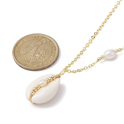 Natural Shell Pendant Necklace with Brass Cable Chains NJEW-JN04472-1