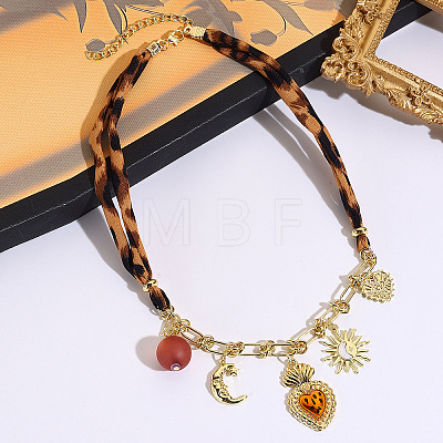 Alloy Enamel and Plastic Sacred Heart Pendant Leopard Print Cloth Scarf Necklacess for Women WG2FAF8-04-1