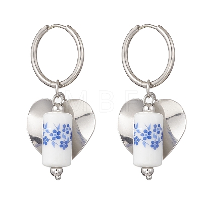 Column with Heart 316 & 202 Stainless Steel Hoop Earrings EJEW-JE06736-02-1
