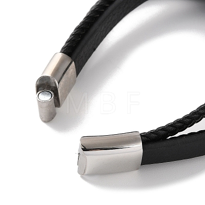 Men's Braided Black PU Leather Cord Multi-Strand Bracelets BJEW-K243-03P-1