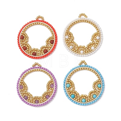 4Pcs Natural Gemstone & Glass Seed Beaded Pendants PALLOY-MZ01268-1
