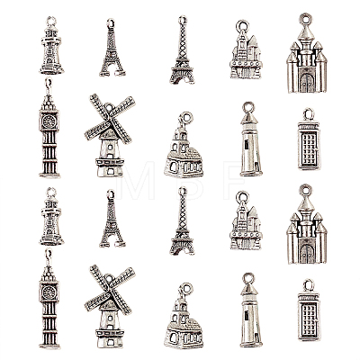 100Pcs 10 Styles Tibetan Style Alloy Pendants TIBEP-CJ0001-57-1