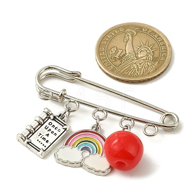 Apple Book Rainbow Alloy Enamel & Resin Pendant Brooches for Teacher's Day JEWB-TA00017-02-1