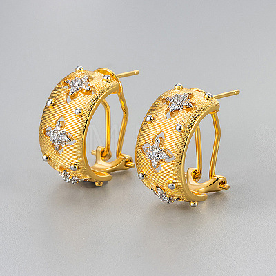 Brass Clear Cubic Zirconia Hoop Earrings WGCB859-01-1