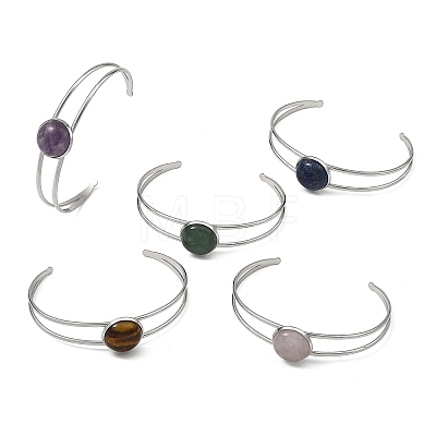 Non-Tarnish 304 Stainless Steel & Natural Gemstone Cuff Bracelets for Women BJEW-JB14123-01-1