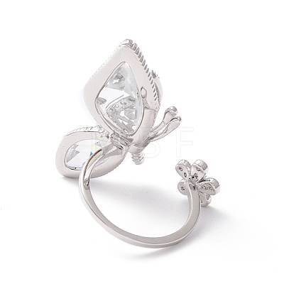 Butterfly with Flower Clear Cubic Zirconia Cuff Ring RJEW-D117-04P-1
