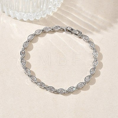 Horse Eye Brass Micro Pave Clear Cubic Zirconia Link Chain Bracelets for Women BJEW-C156-07B-P-1