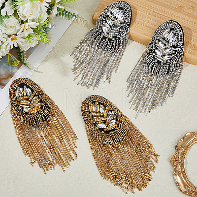 4Pcs 2 Colors Felt & Metal Rhinestone Tassel Epaulette DIY-HS0002-59-1