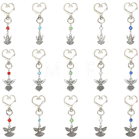 15Pcs 15 Styles Alloy & Glass Pendant Decorations HJEW-YW00508-1