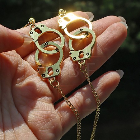 Handcuffs Alloy Curb Chain Dangle Stud Earrings FS-WG10D04-02-1