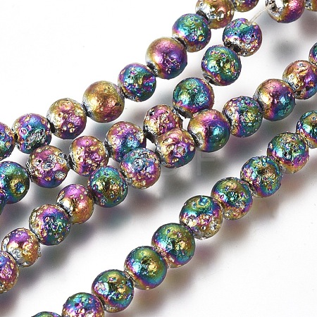 Electroplated Natural Lava Rock Beads Strands G-G826-06-6mm-1