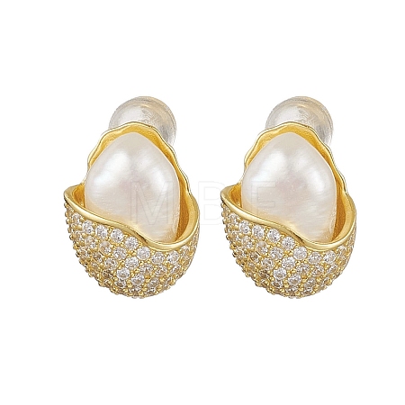 Natural Pearl Ear Studs EJEW-P286-44G-1