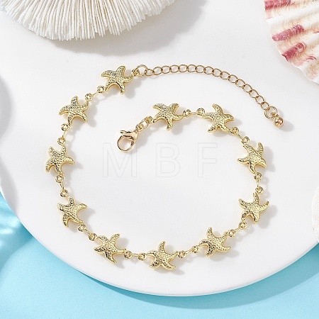 304 Stainless Steel Starfish Link Chain Bracelets for Women AJEW-AN00769-1