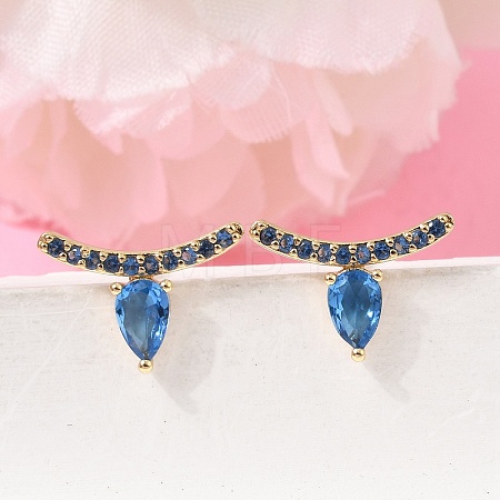 Brass Micro Pave Cubic Zirconia Stud Earrings EJEW-G471-14G-02-1
