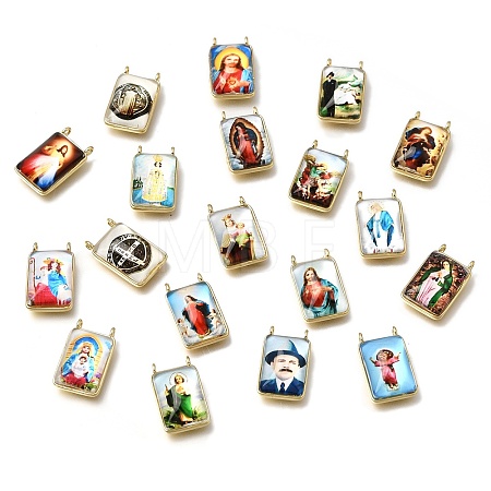 Religion Theme Brass & Epoxy Resin Pendants KK-C262-02B-G-1