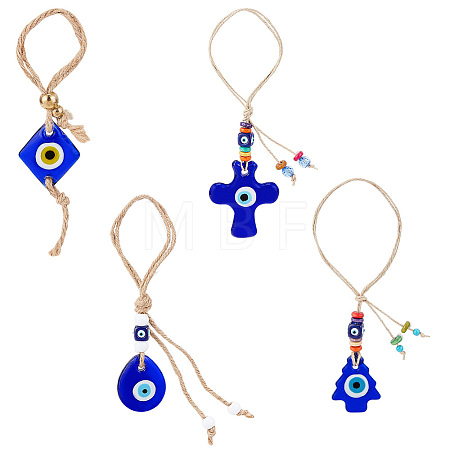 AHADEMAKER 4Pcs 4 Style Glass Evil Eye Pendant Decorations HJEW-GA0001-33-1