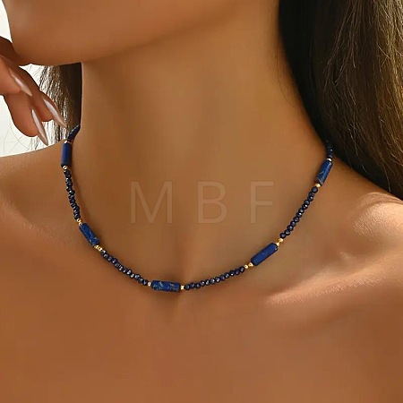 Dyed Natural Imperial Jasper Column and Glass Beaded Necklaces for Women CN0218-1