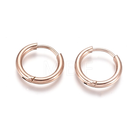 Ion Plating(IP) 304 Stainless Steel Huggie Hoop Earrings EJEW-F111A-14mm-RG-1
